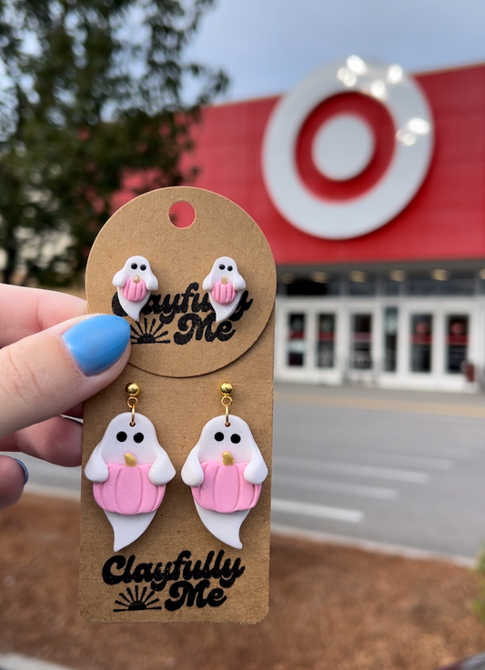 Ghost with Pink Pumpkin Dangles