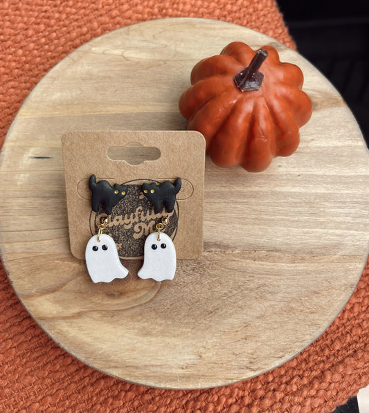Black Cat Studs w/ Ghosts